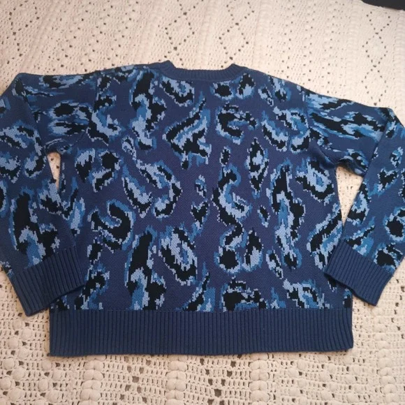 Derek‎ Lam 10 Crosby Blue Animal Print Sweater RTR Womens XL Luxury Office Prep